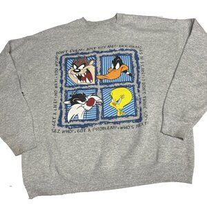 Vintage 90's Looney Tunes Sweatshirt Taz Tweety Sylvester Daffy Unisex Adult XL